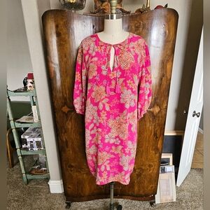 Johnny Was Vibrant Pink Floral Midi Dress